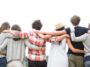 Rear View of Group of Friends Hugging